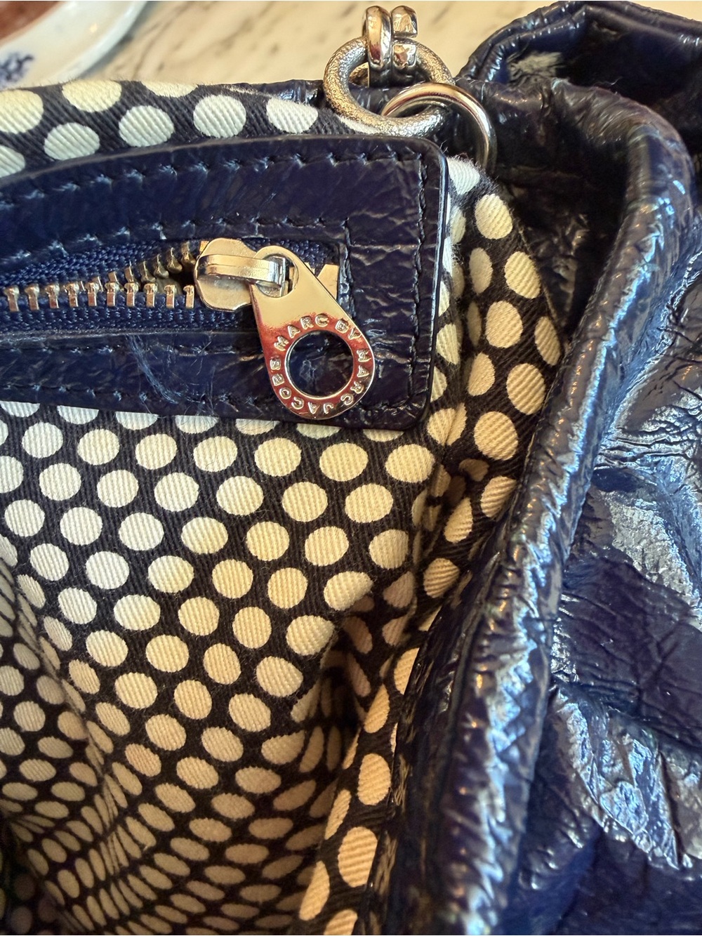Marc Jacobs Navy Patent Leather Shoulder Bag Silver Chain - Picture 5 of 11